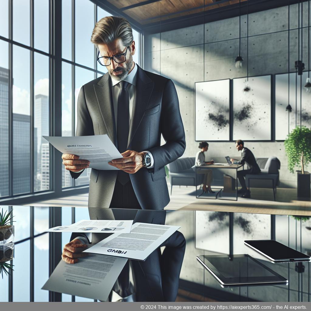 GmbH gründen: Die wichtigsten Schritte und Tipps 11 Symbolbild für die Gründung einer GmbH mit Darstellung eines Vertragsdokuments und stilisierten Firmengebäudes im Hintergrund