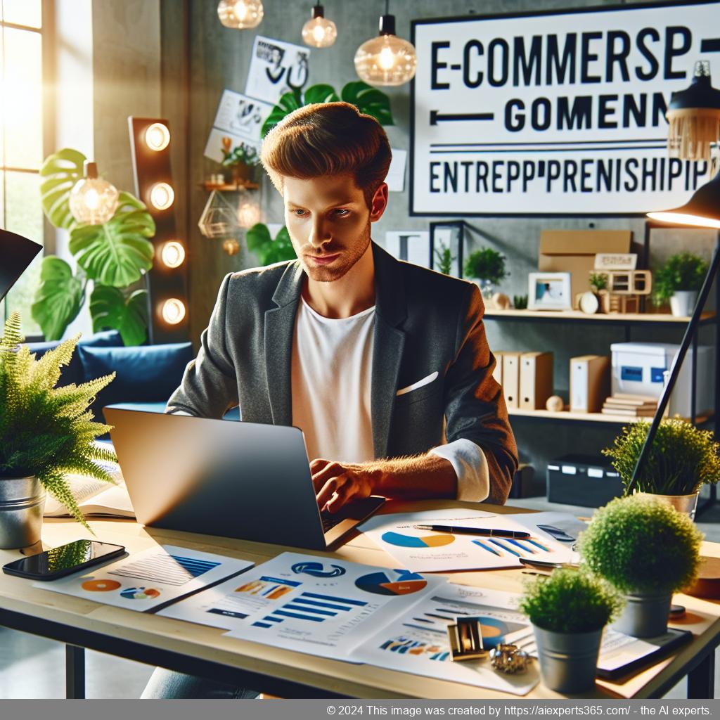 Ein erfolgreicher Unternehmer arbeitet an seinem Laptop an einem E-Commerce-Shop.