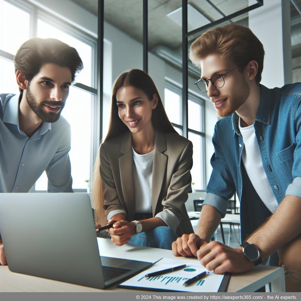 Start-up Team diskutiert Marketingstrategien für ihre neu gegründete GmbH im modern gestalteten Büro