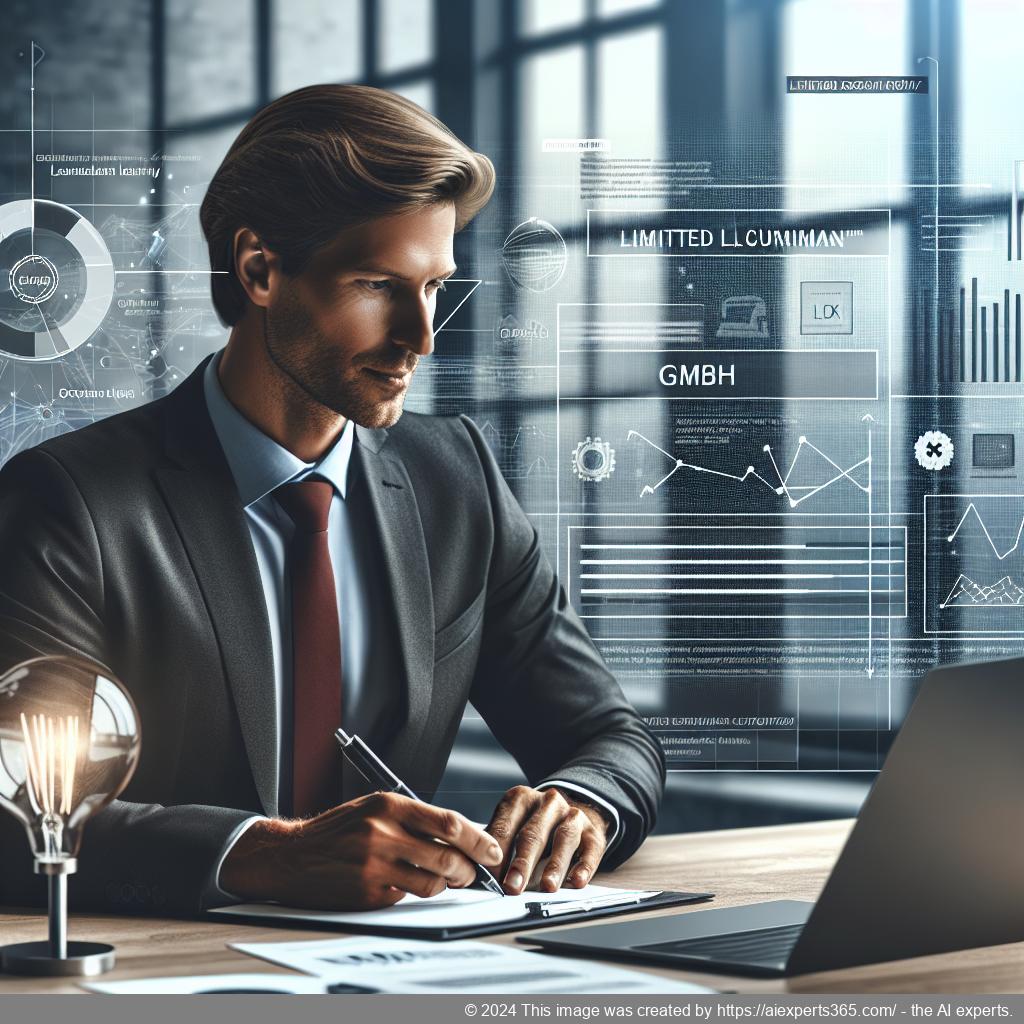 Ein Bild zeigt einen deutschen Unternehmer bei der Planung seiner GmbH-Gründung mit einem Laptop und Notizen.