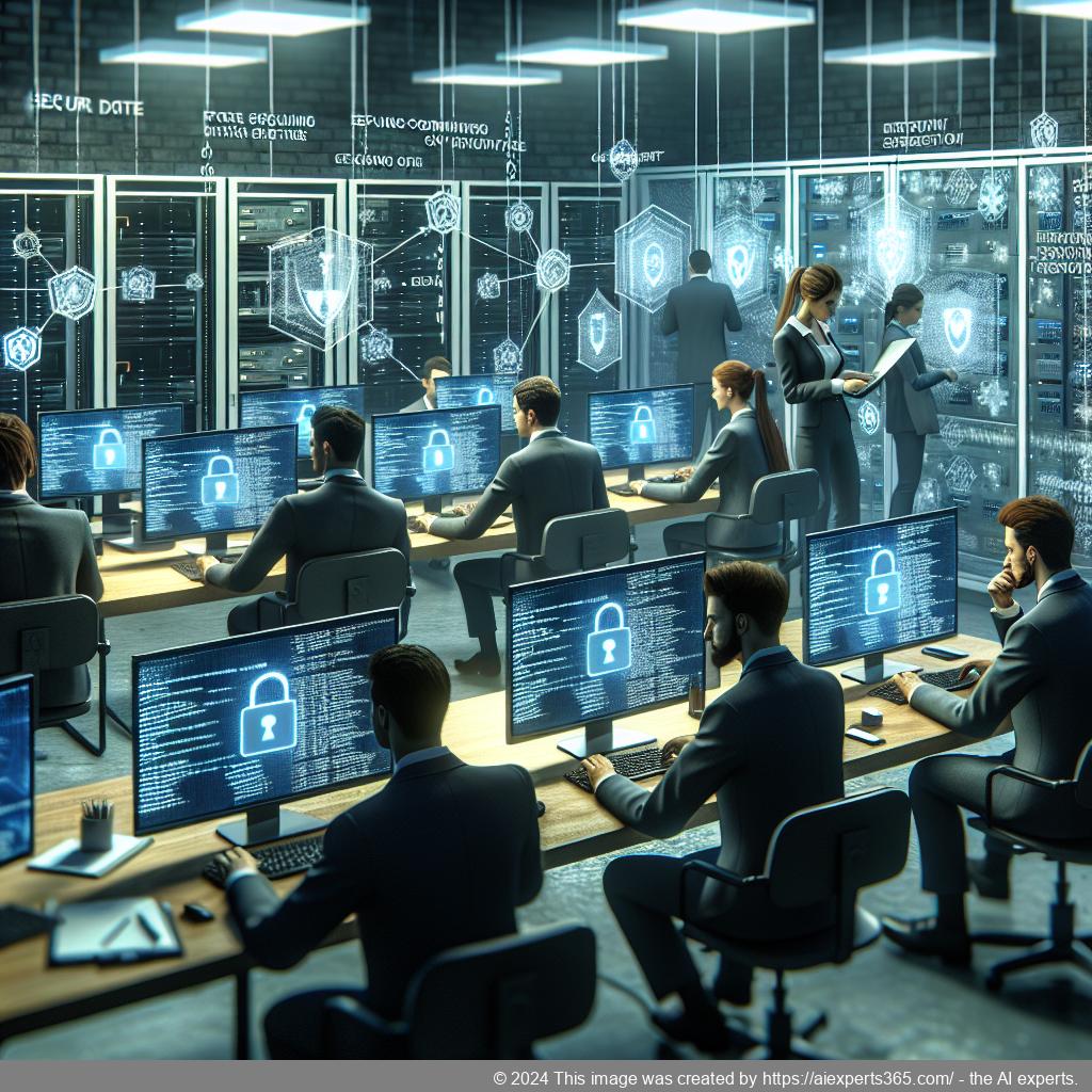 Illustration eines sicheren Netzwerks mit verschlüsselten Datenflüssen symbolisiert robusten Adressschutz in einem kleinen Unternehmen