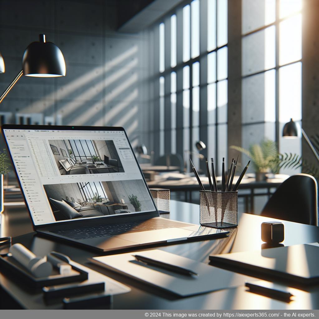 Ein modernes Arbeitsumfeld mit einem Laptop auf einem Schreibtisch in einem hellen Raum, symbolisiert die Vorteile eines virtuellen Büros für Unternehmer.