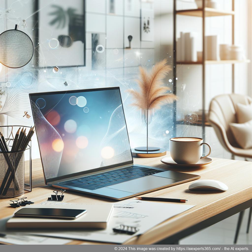Ein modernes virtuelles Büro mit Laptop, Notizen und einer Tasse Kaffee auf einem Tisch; symbolisiert Flexibilität beim Arbeiten.