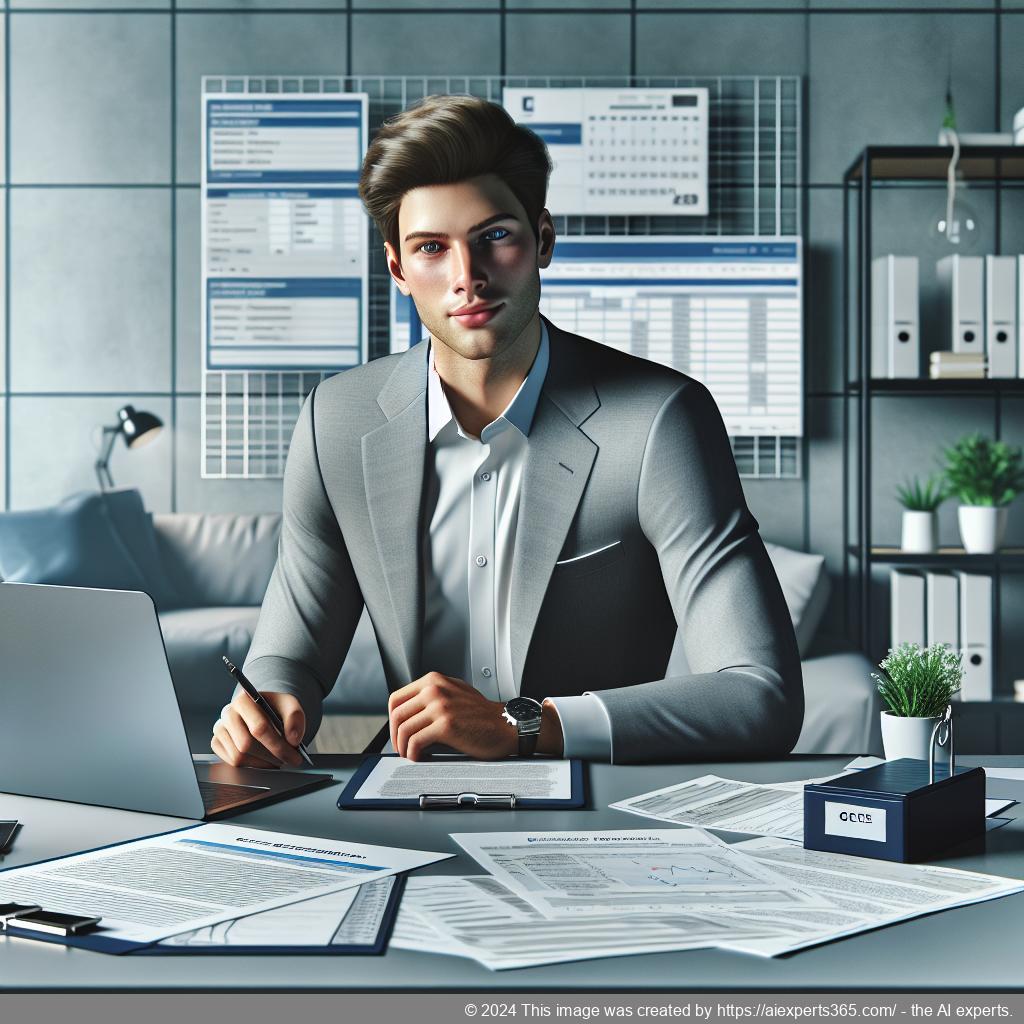 Professionelle Darstellung eines Gründers bei der Anmeldung seines Gewerbes mit Unterstützung eines virtuellen Büros.