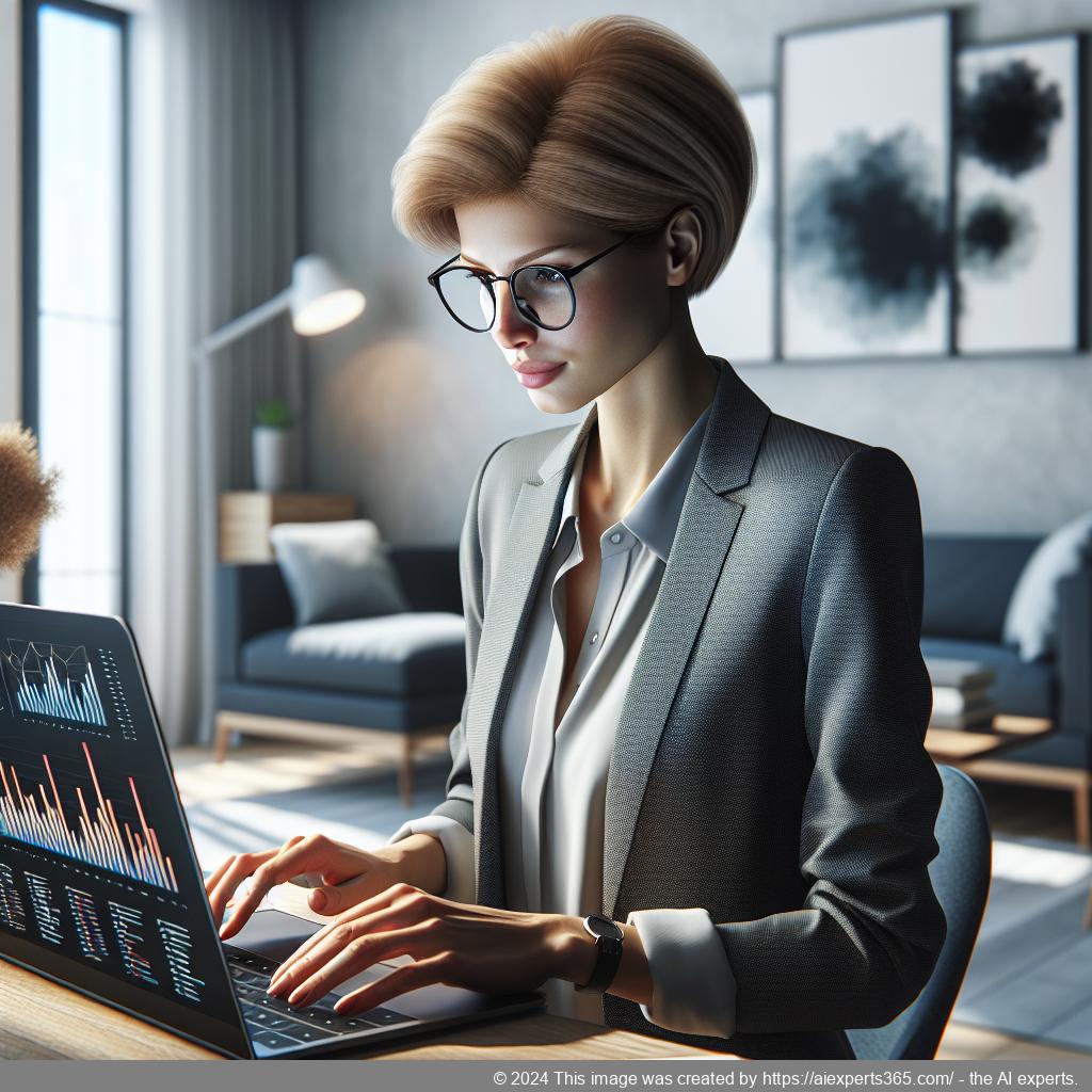 Professionelle virtuelle Assistentin arbeitet remote an einem Laptop