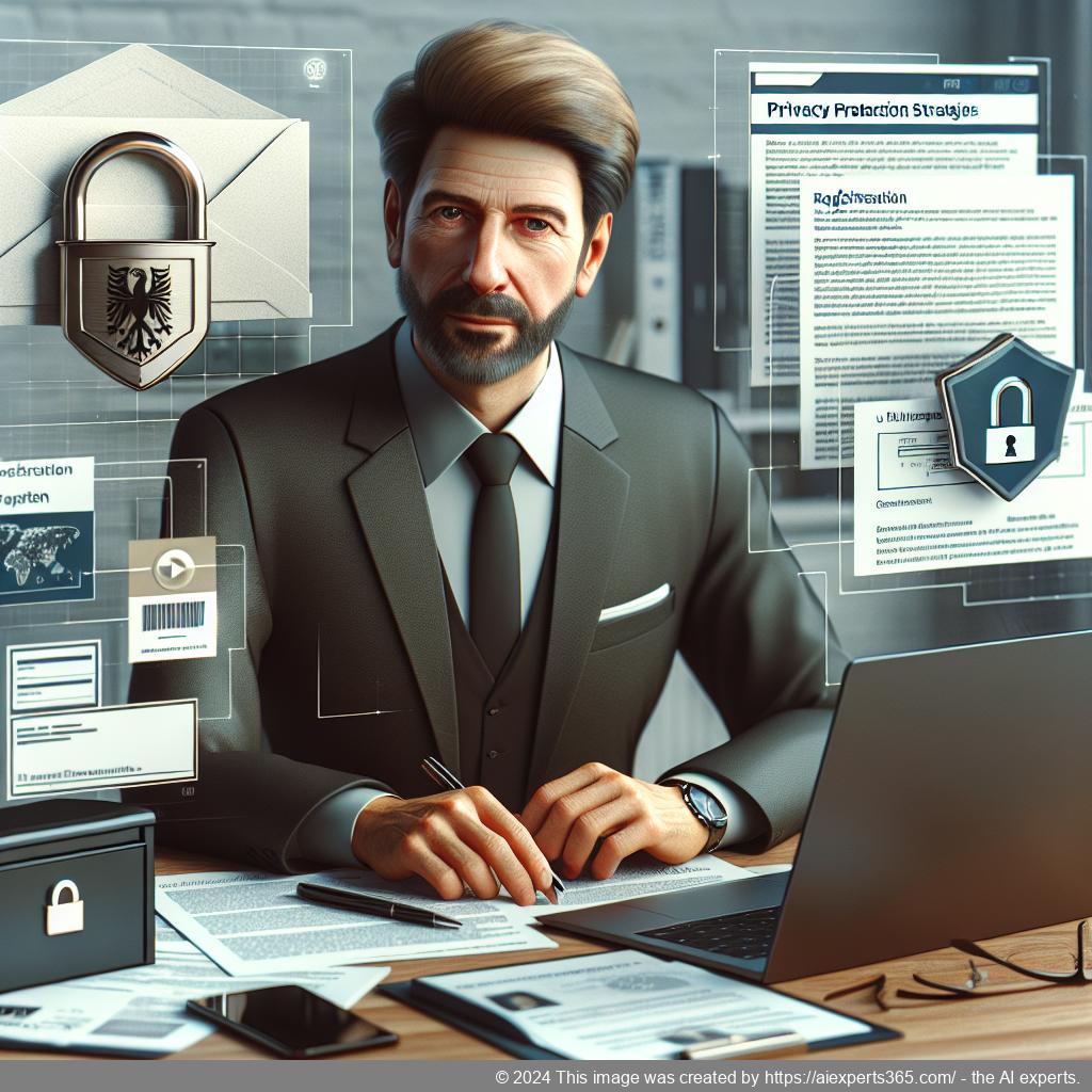 Grafik zur Darstellung des Themas 'Privatsphäre bei der Gewerbeanmeldung', einschließlich Symbole für Datenschutzmaßnahmen.