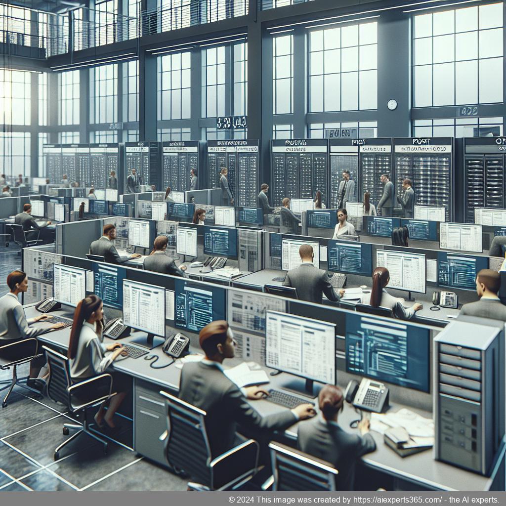 Moderne Büroumgebung mit Mitarbeitern, die effiziente Post- und Telefondienste nutzen