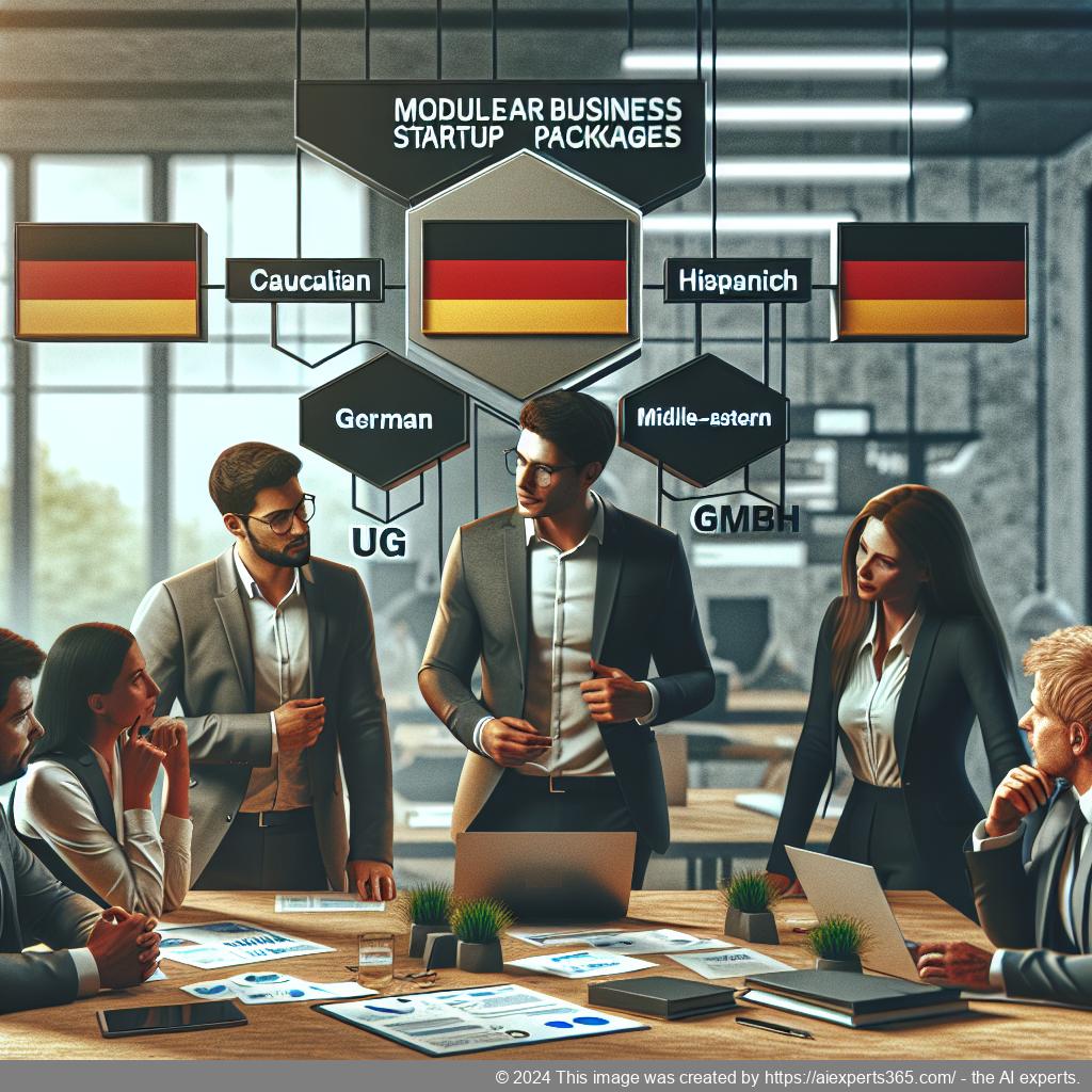 Grafik zu modularen Gründungspaketen für UG und GmbH mit Symbolen für Bürokratieabbau und Flexibilität.