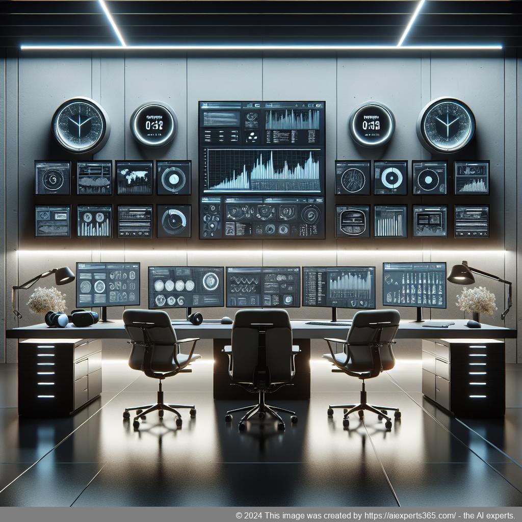 Professionelle Darstellung eines modern eingerichteten virtuellen Büros mit technologischen Hilfsmitteln